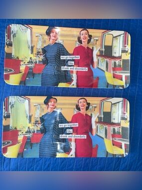 Vintage 2 Melamine Trays with Retro Fashion Illustration by Anne Taintor New